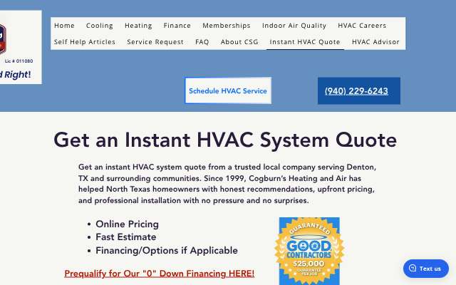 Cogburn’s Heating & Air Conditioning's page as the assistant saw it