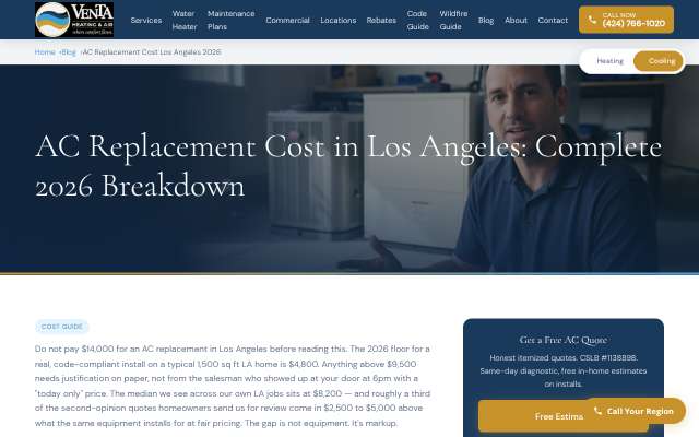Venta HVAC's page as the assistant saw it