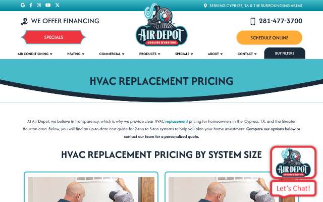 Air Depot's page as the assistant saw it