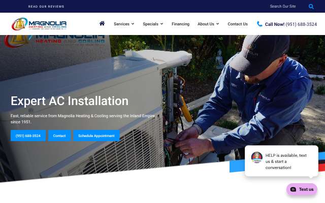 Magnolia Heating & Cooling's page as the assistant saw it