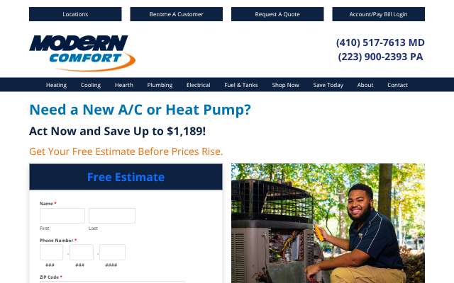 Modern Comfort's page as the assistant saw it