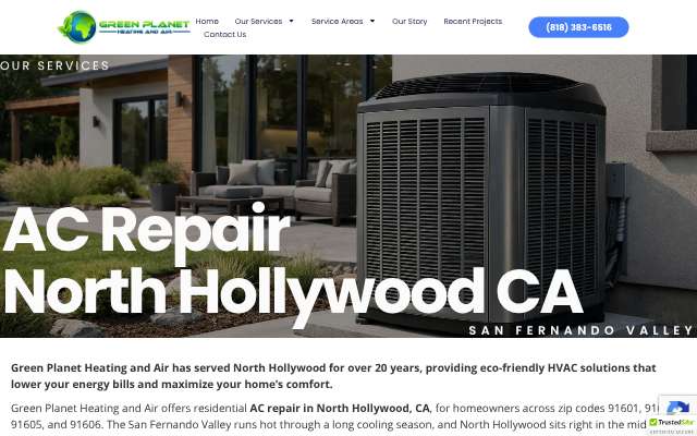 Green Planet Heating and Air's page as the assistant saw it