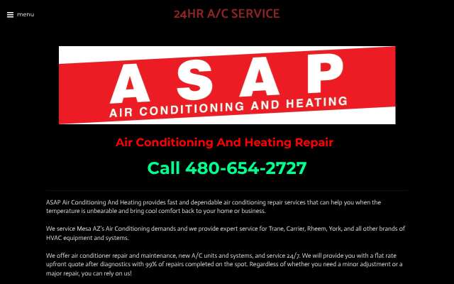 ASAP Air Conditioning And Heating's page as the assistant saw it