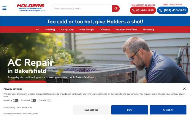 Holders AC & Heating's page as the assistant saw it