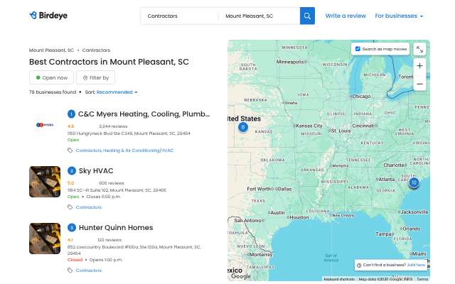 Sky HVAC's page as the assistant saw it