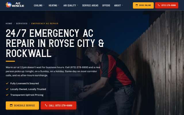 A/C Rescue's page as the assistant saw it