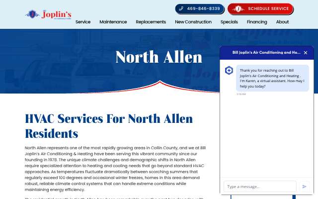Bill Joplin's Air Conditioning & Heating's page as the assistant saw it