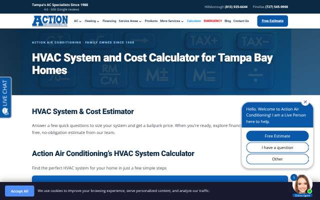 Action Air Conditioning's page as the assistant saw it