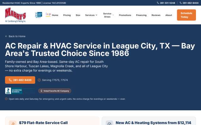 Mabry's Air Conditioning & Heating's page as the assistant saw it