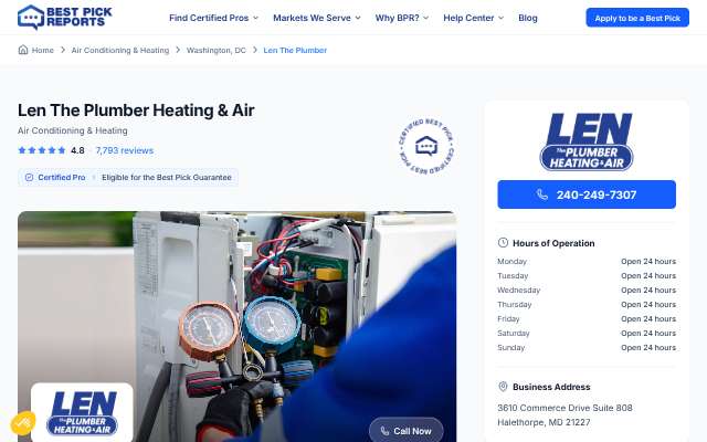 Len The Plumber Heating & Air's page as the assistant saw it