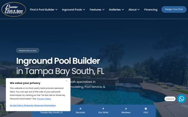 Premier Pools & Spas of Tampa Bay South's page as the assistant saw it