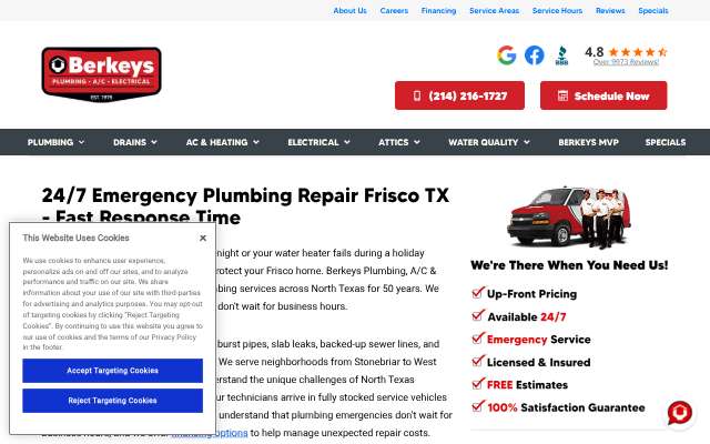 Berkeys Plumbing, A/C & Electrical's page as the assistant saw it