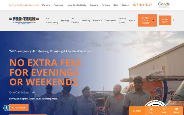 Pro-Tech Air Conditioning & Plumbing Service's page as the assistant saw it