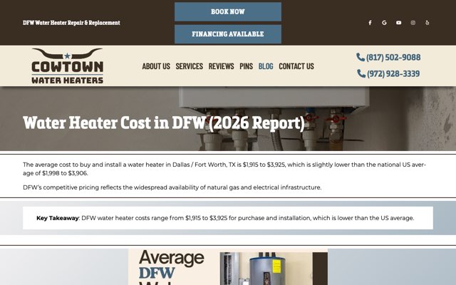 Cowtown Water Heaters's page as the assistant saw it