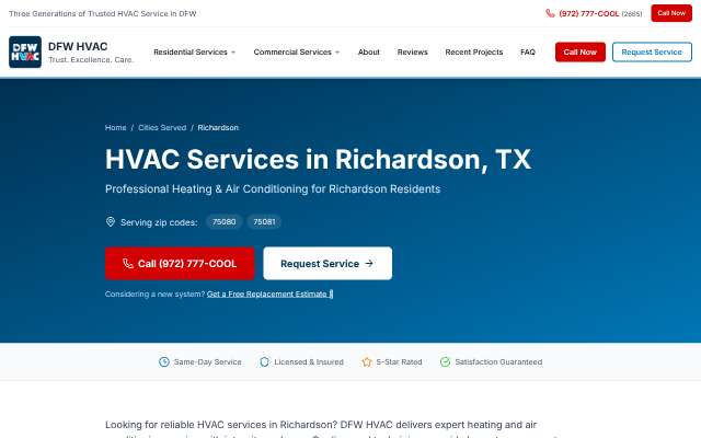 DFW HVAC's page as the assistant saw it
