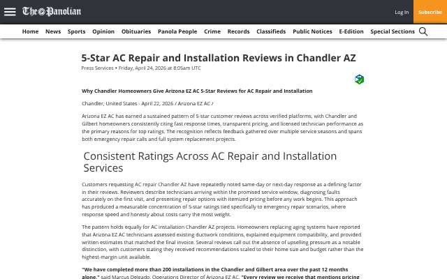 Arizona EZ AC's page as the assistant saw it