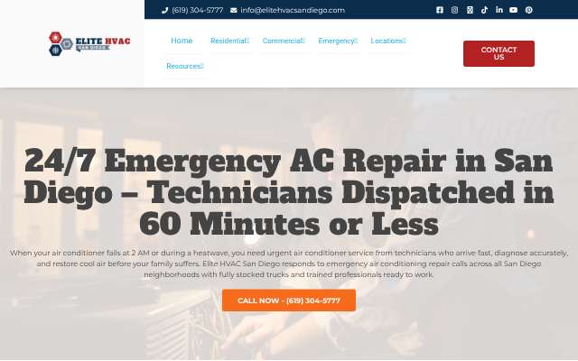 Elite HVAC San Diego's page as the assistant saw it