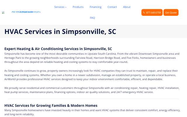 AirWorkX Comfort Solutions's page as the assistant saw it