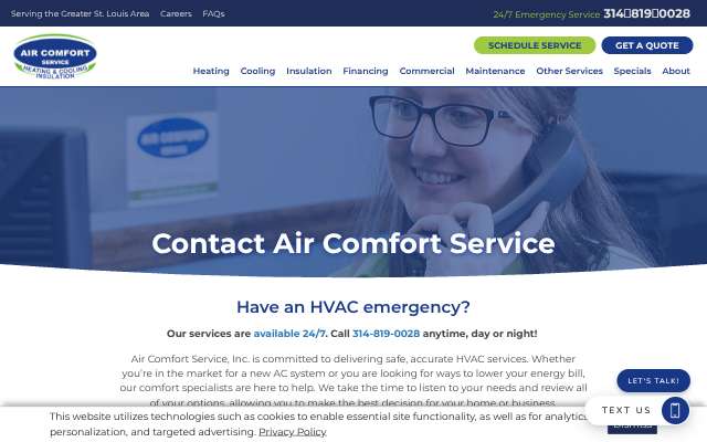 Air Comfort Service, Inc.'s page as the assistant saw it