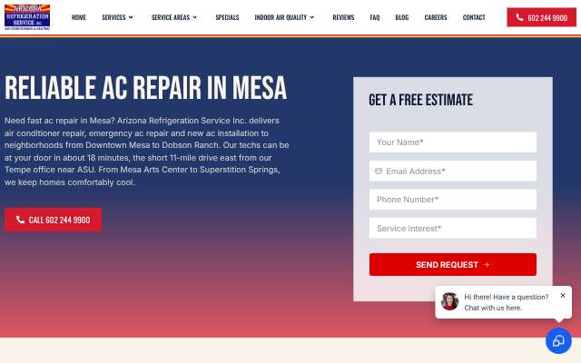 Arizona Refrigeration Service Inc.'s page as the assistant saw it