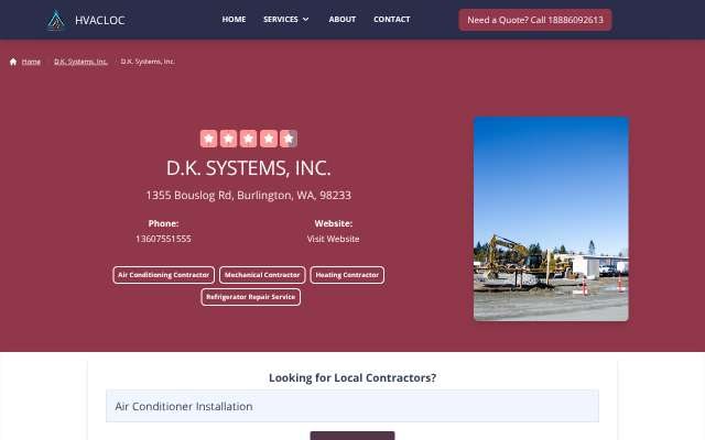 D.K. Systems, Inc.'s page as the assistant saw it