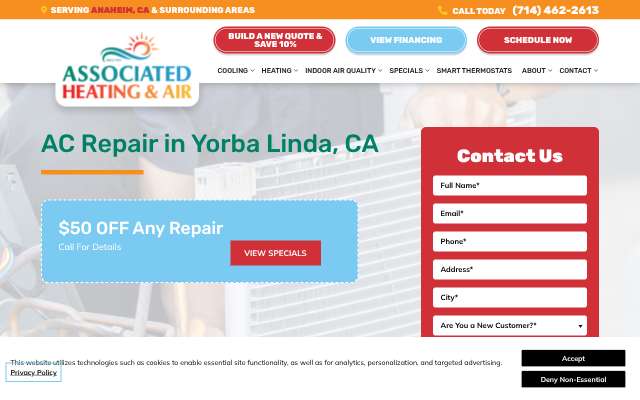 Associated Heating & Air's page as the assistant saw it