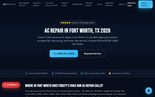 Frosty's HVAC's page as the assistant saw it
