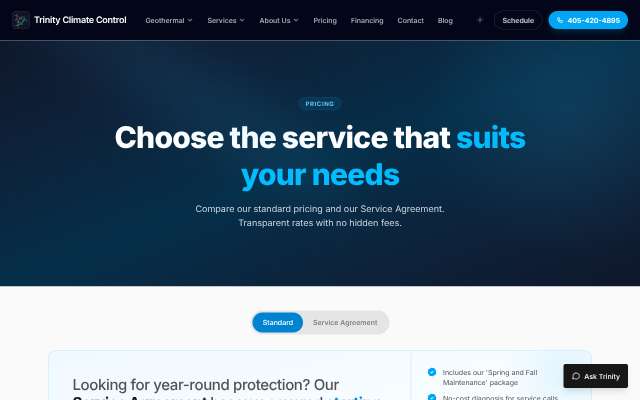 Trinity Climate Control's page as the assistant saw it