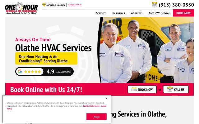 One Hour Heating & Air Conditioning of Johnson County's page as the assistant saw it