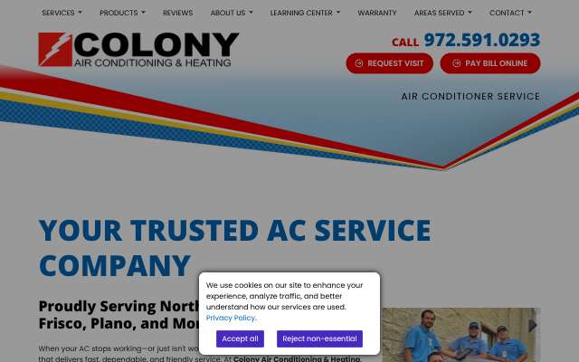 Colony Air Conditioning & Heating's page as the assistant saw it