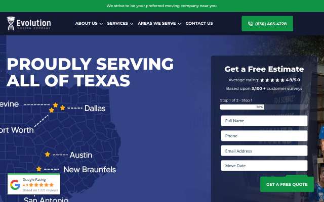 Page cited for Evolution Moving Company Dallas