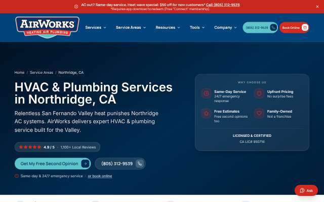 AirWorks (airworkssolutions.com)'s page as the assistant saw it