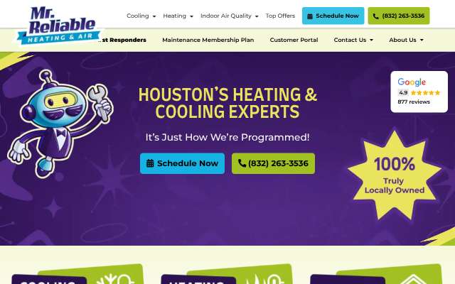 Mr. Reliable Heating & Air's page as the assistant saw it