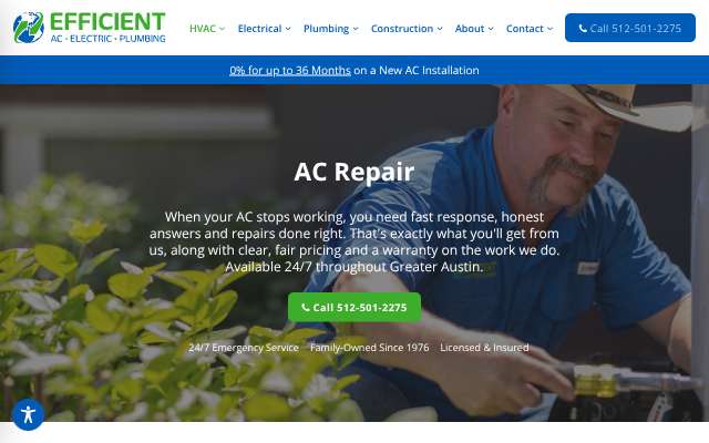 Efficient AC, Electric & Plumbing's page as the assistant saw it