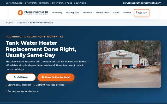 Plumber Service TX's page as the assistant saw it