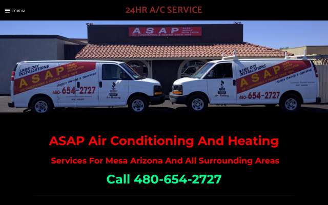ASAP Air Conditioning And Heating's page as the assistant saw it