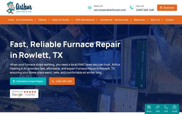 Arthur Heating & Air's page as the assistant saw it