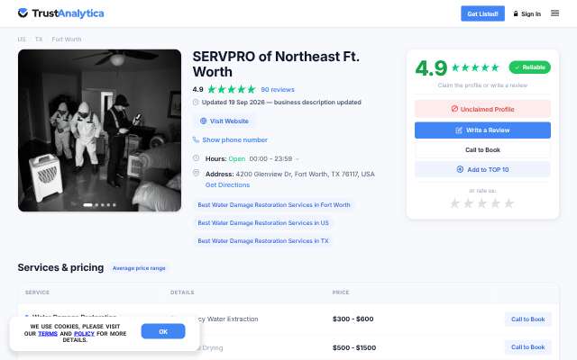 SERVPRO of Northeast Ft. Worth's page as the assistant saw it