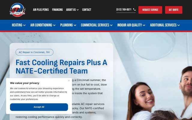 Air Plus Heating & Cooling's page as the assistant saw it