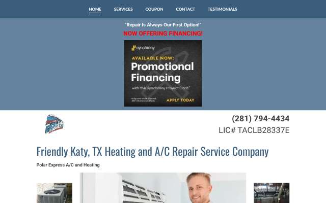 Polar Express A/C & Heating's page as the assistant saw it