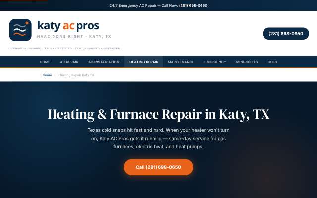 Katy AC Pros's page as the assistant saw it
