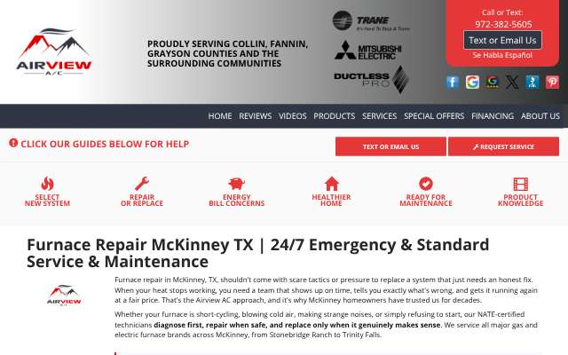 Airview AC & Heating Repair's page as the assistant saw it
