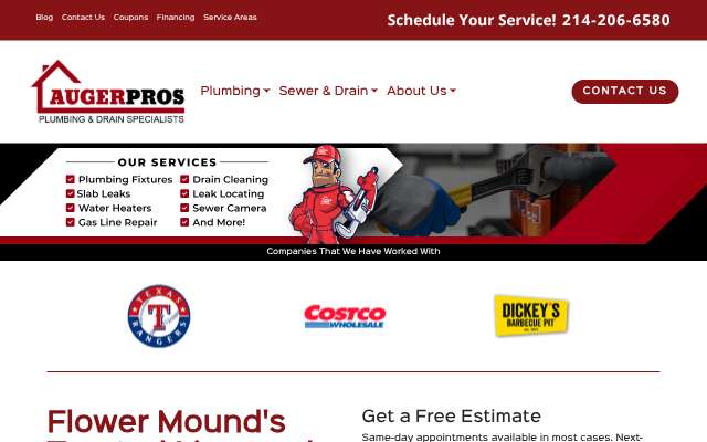 Auger Pros Plumbing and Drain's page as the assistant saw it
