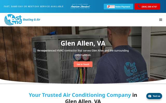 West End Heating & Air's page as the assistant saw it