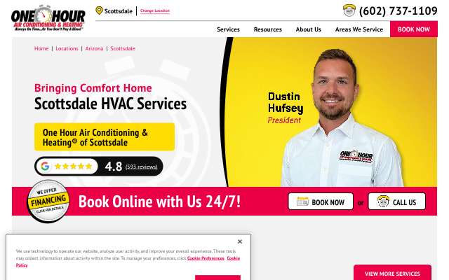 One Hour Air Conditioning & Heating's page as the assistant saw it
