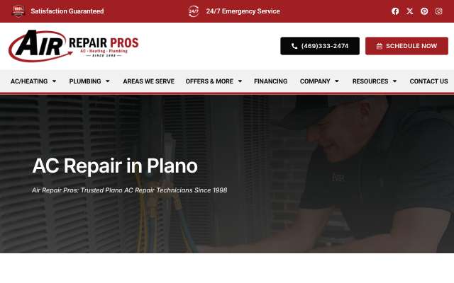 Air Repair Pros's page as the assistant saw it
