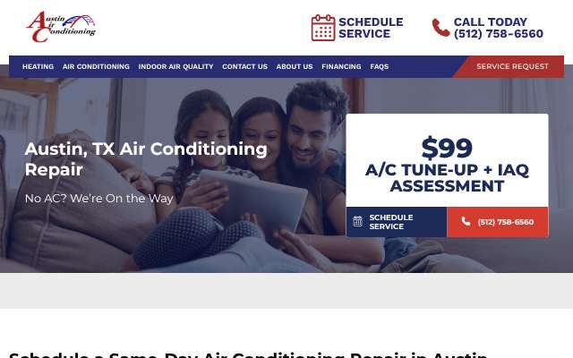 Austin Air Conditioning's page as the assistant saw it