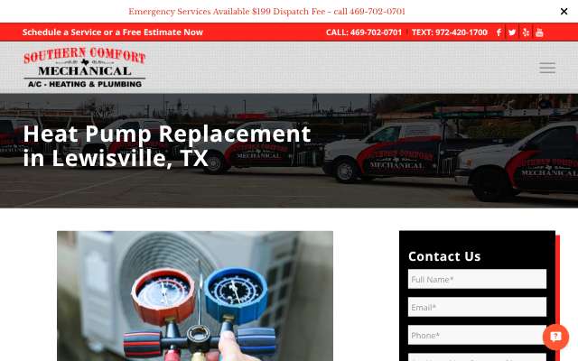 Southern Comfort Mechanical's page as the assistant saw it