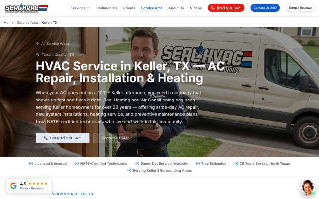 Seal Heating and Air Conditioning's page as the assistant saw it