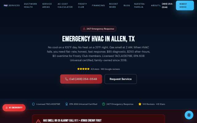 Frosty's HVAC's page as the assistant saw it